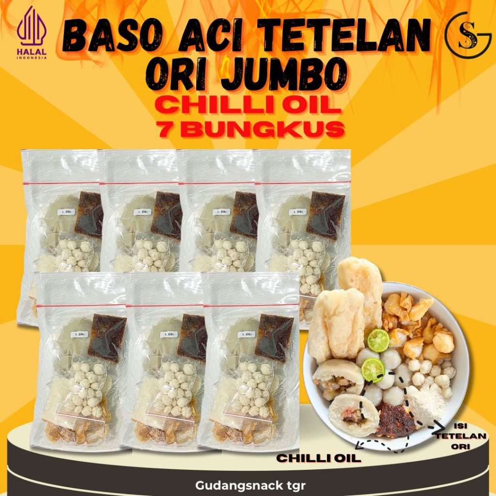 

[CHILLI OIL] 7 BUNGKUS PAKET USAHA BASO ACI TETELAN JUMBO ORI TIDAK PEDAS HOTPOT INSTAN GUDANGSNACKTGR