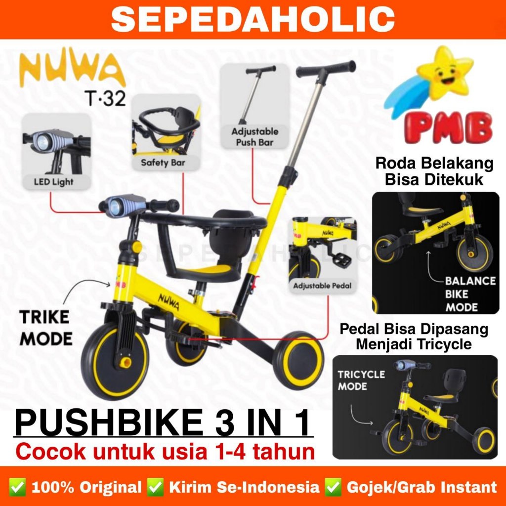 Balance Bike 3 in 1 PMB NUWA T32 T 32 Sepeda Keseimbangan Anak Dorong