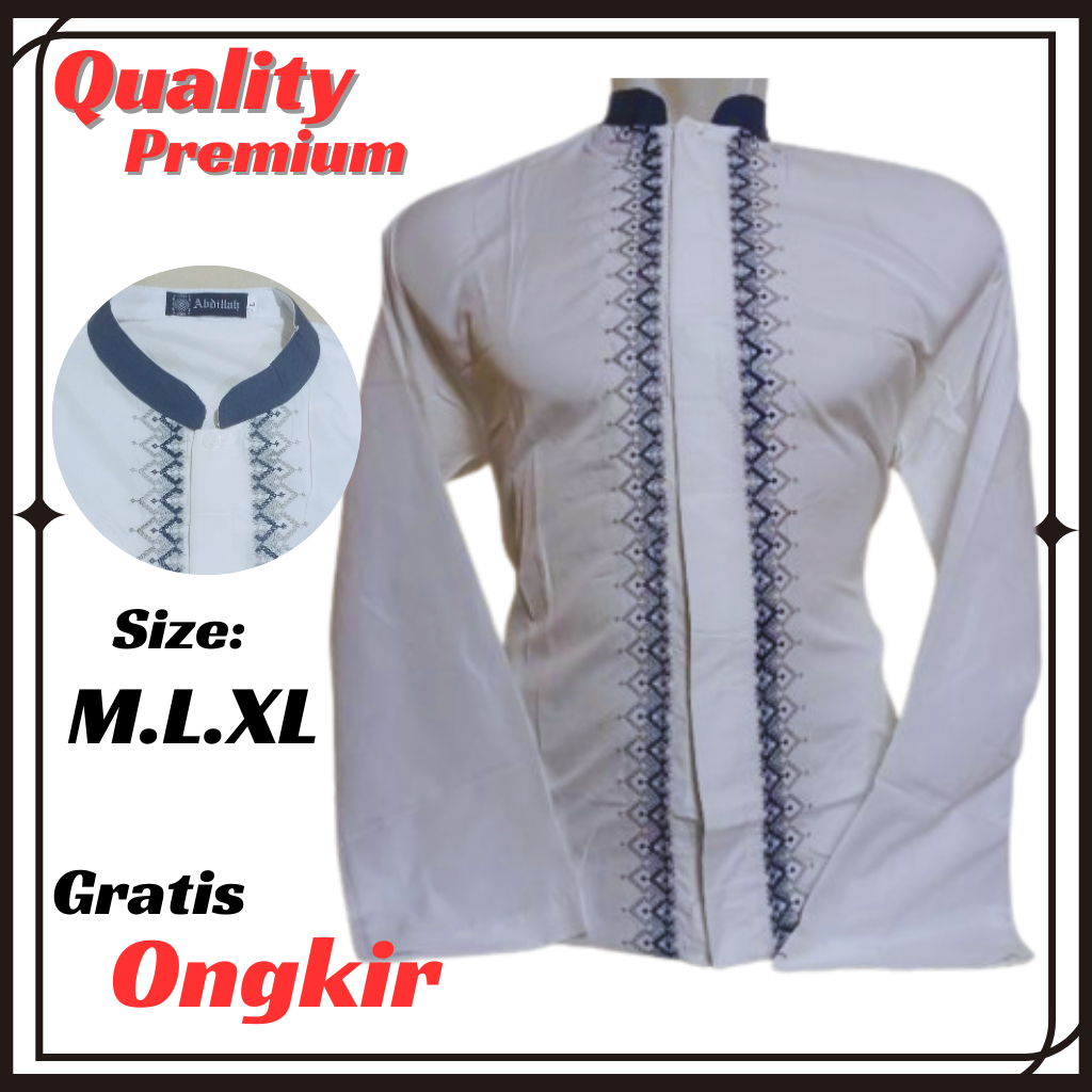 Baju Koko premium Lengan Panjang Pria Dewasa Putih Bordir Terbaru