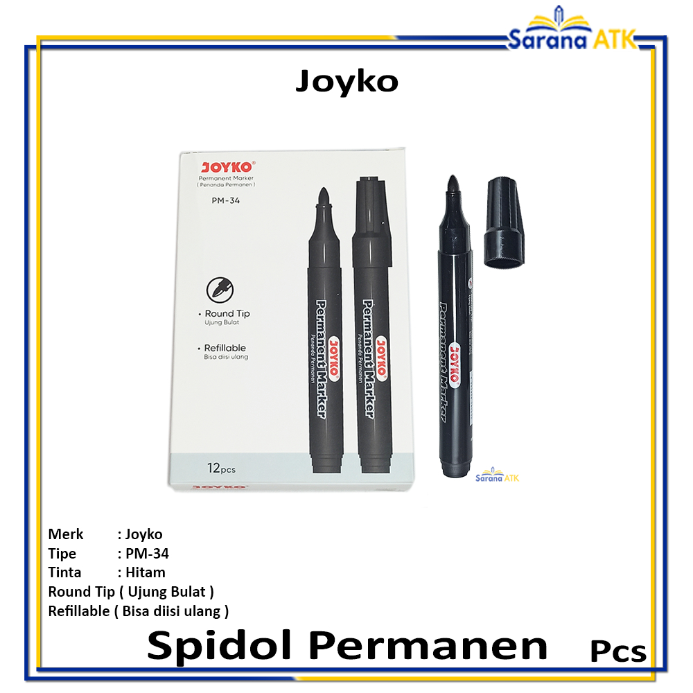 

Joyko - Spidol Permanent / Spidol Tidak Bisa Dihapus - PM-34 - Black - Pcs