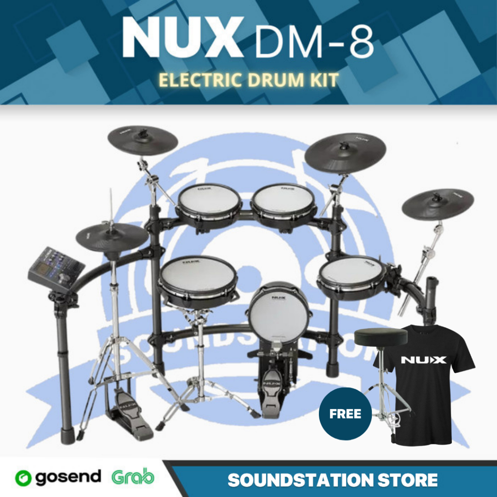 NUX DM-8 Electric Drum Kit Digital Asli dengan Remo Mesh Heads & 9-Piece Lengkap | Drum Elektrik DM8