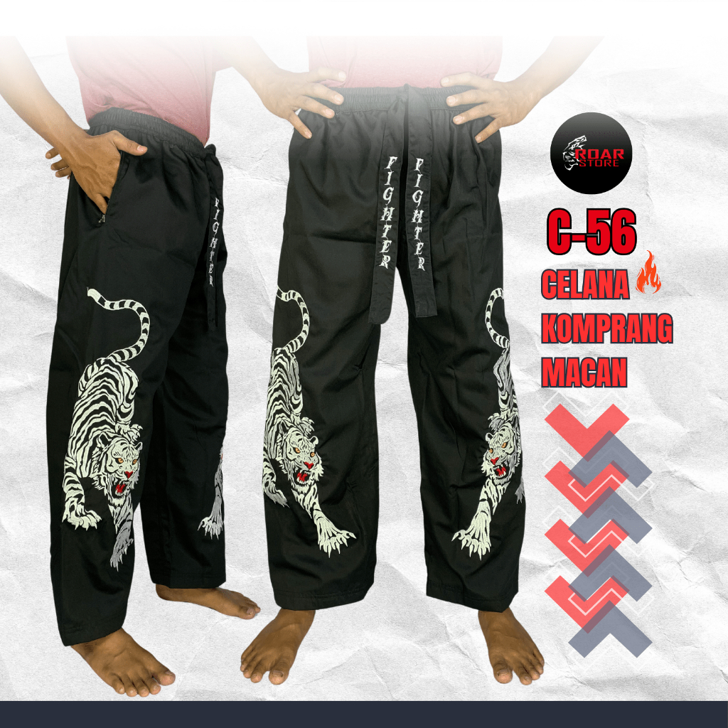 Celana Silat Hitam Bordir Putih Komprang Pangsi Bela Diri Celana Fighter Celana Bordir Harimau Macan