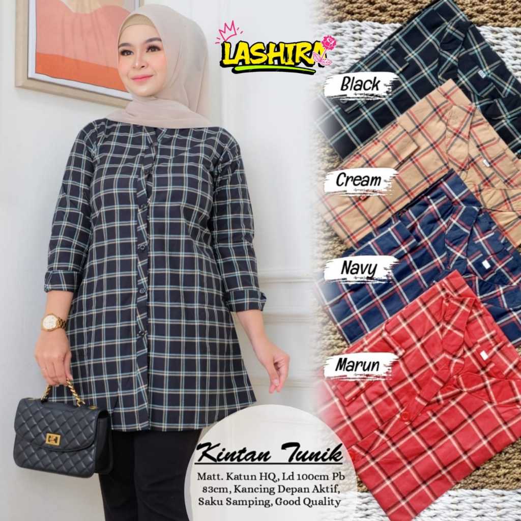 kintan tunik ld 100 tunic baju pakaian atasan kemeja longtunik panjang katun adem nyaman motif kotak