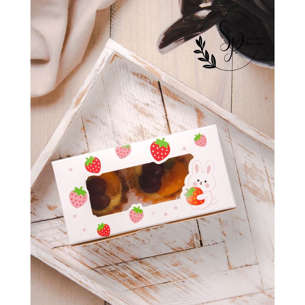 BOX PIE BUNNY STRAWBERRY - Dus Box Packaging Kotak kue cake Pie Window