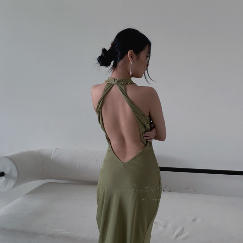 Estelle - Etoile - Halter Neck Backless Satin Party Maternity Prewedding Bridesmaid Dress