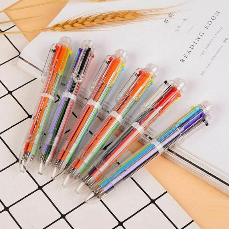 

Pulpen 6 Warna Trasnparan Multicolor Pen 6in1 Case Transparent Ballpoint Perlengkapan menulis Pena 6 Warna