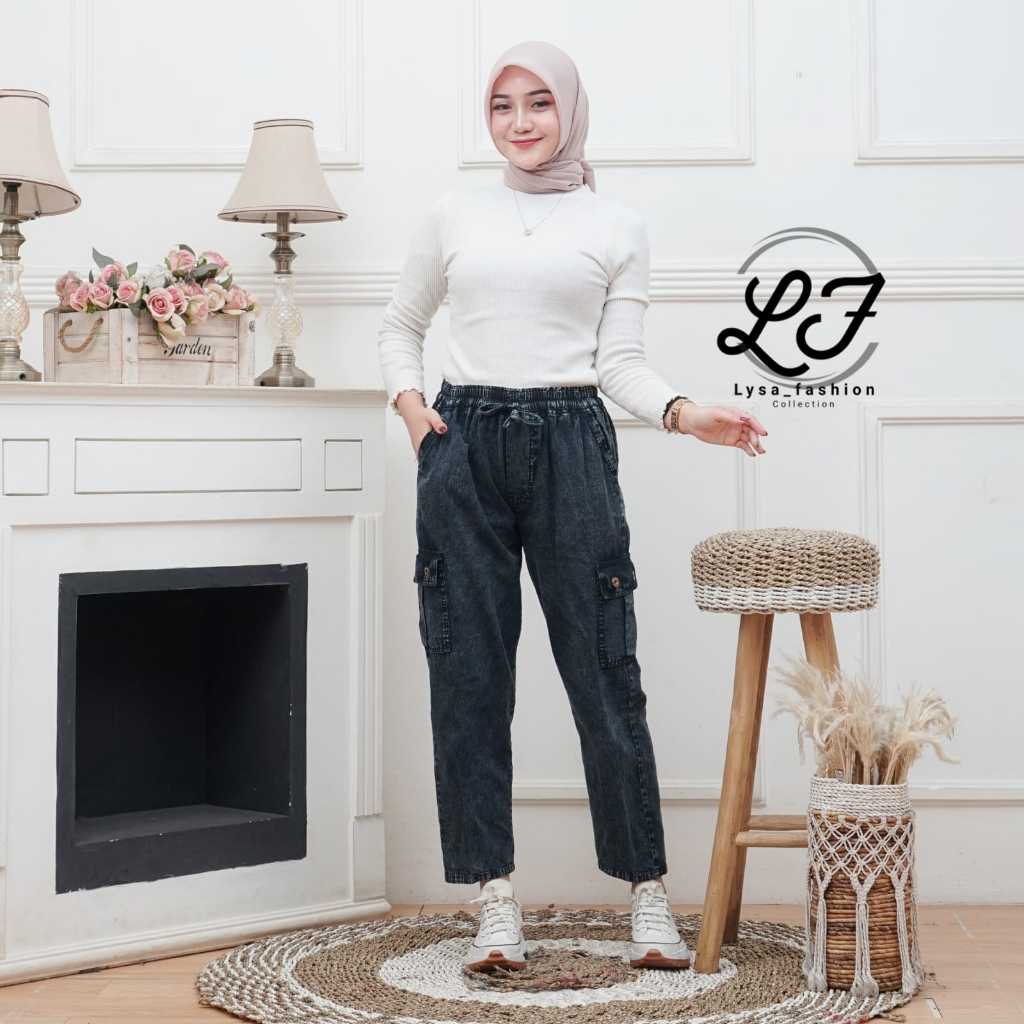 Baggy pants cargo jeans wanita