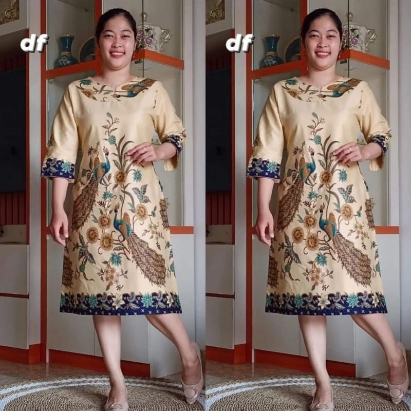Dress Batik Wanita Jumbo - Atasan Batik Wanita Kerja - Baju Batik Pesta Elegan Wanita Dres