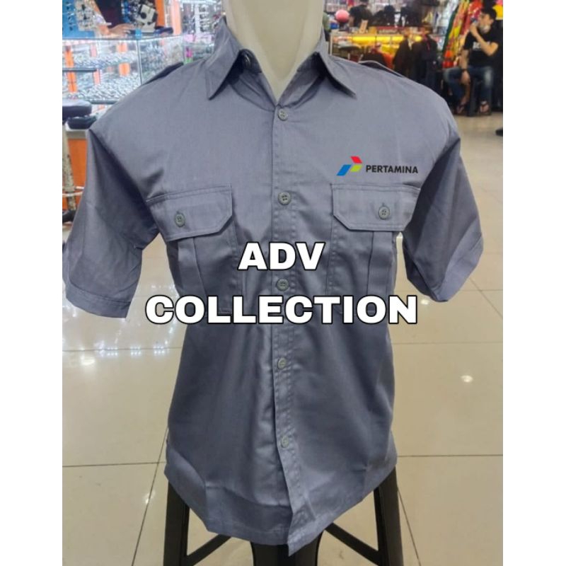 Kemeja PERTAMINA Abu PDH Lengan Pendek Pria Bordir