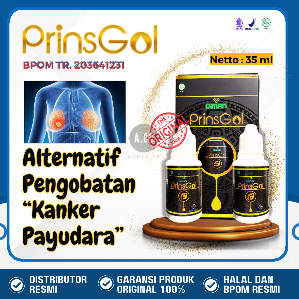 

PRINSGOL Obat Jamu Tetes Untuk Terapi Kanker Payudara Herbal Aman Paling Ampuh 100% Original Bpom