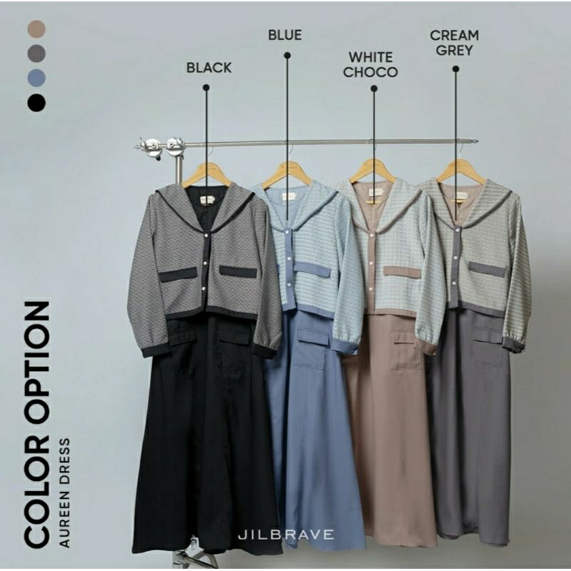 AUREEN DRESS JILBRAVE | Modest Smart Casual Look Dress | Gamis dengan Outer Blazer Tweed Korean Styl