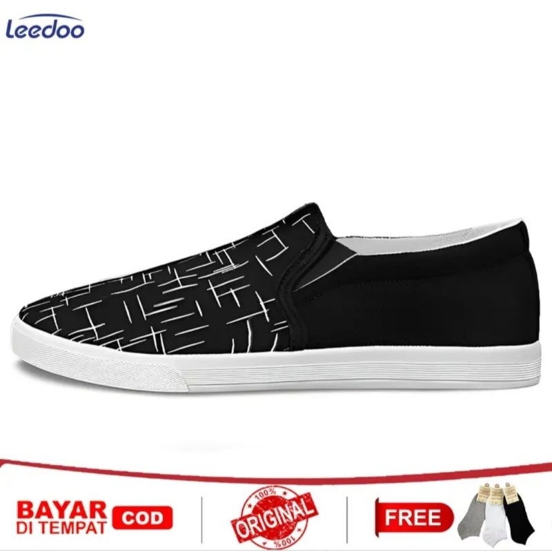 Leedoo-Sepatu Slip On Pria Casual Hitam