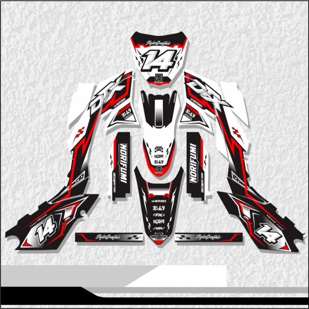 DECAL STIKER KLX - KLX S/OLD GORDON FULL BODY MERAH PUTIH HITAM BISA DESAIN SENDIRI SIKER VARIASI KL