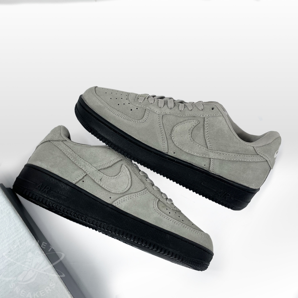 SEPATU SNEAKERS PRIA WANITA - NK AIR FORCE 1 - GREY BLACK SUEDE - BEST SELLER IMPORT HIGH QUALITY