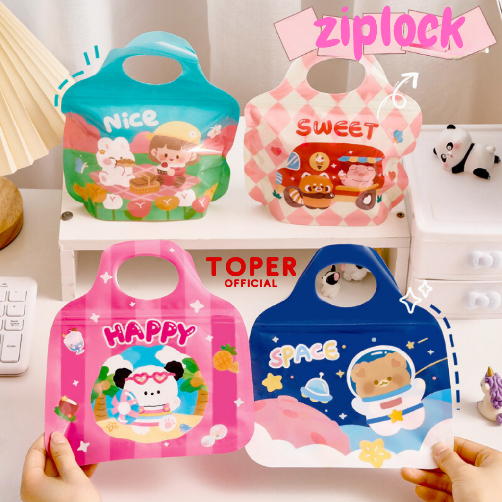 

TOPER Plastik Ziplock Mini Tas Jinjing Tenteng Goodie Bag Hampers Lucu Motif Kartun Berwarna Full Color Waterproof Tahan Air Aesthetic Estetik