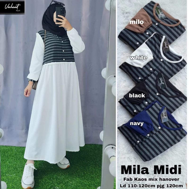 ( RESTOK ) DRESS KAOS MIX HANOVER MILA MIDI 1.2 ORI BY VALENT