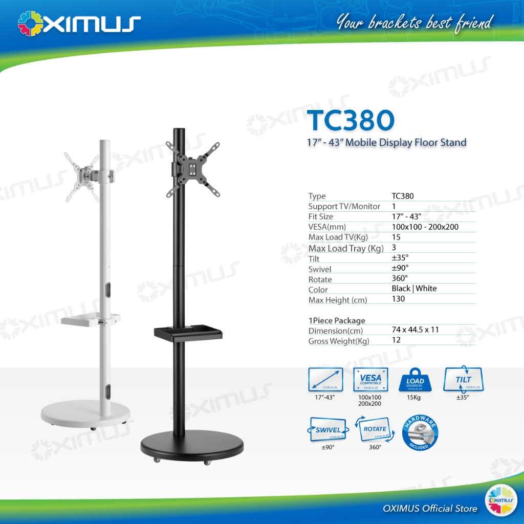 Bracket TV Standing Roda Portable Minimalis 17" - 43" Oximus TC380