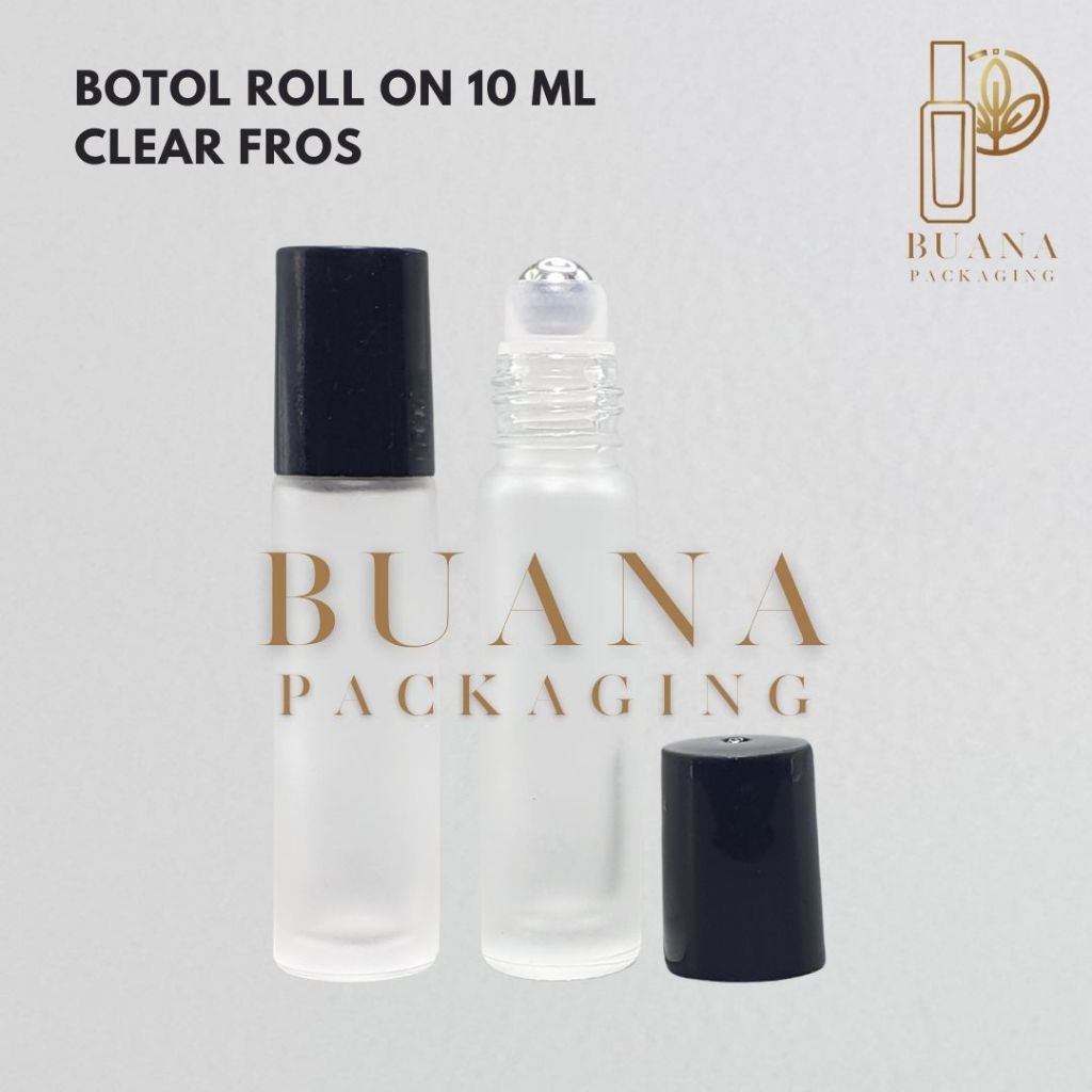Botol Roll On 10 ml Clear Frossted Tutup Plastik Hitam Bola Stainles / Botol Roll On / Botol Kaca / Parfum Roll On / Botol Parfum / Botol Parfume Refill / Roll On 8 ml