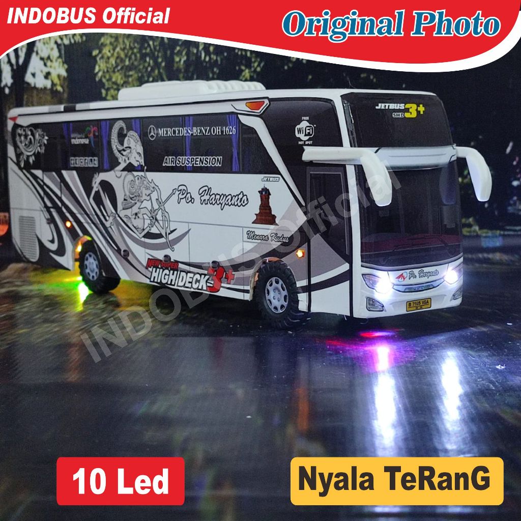 Indobus Miniatur Bus Bis Haryanto SHD livery Ramashinta putih Lampu