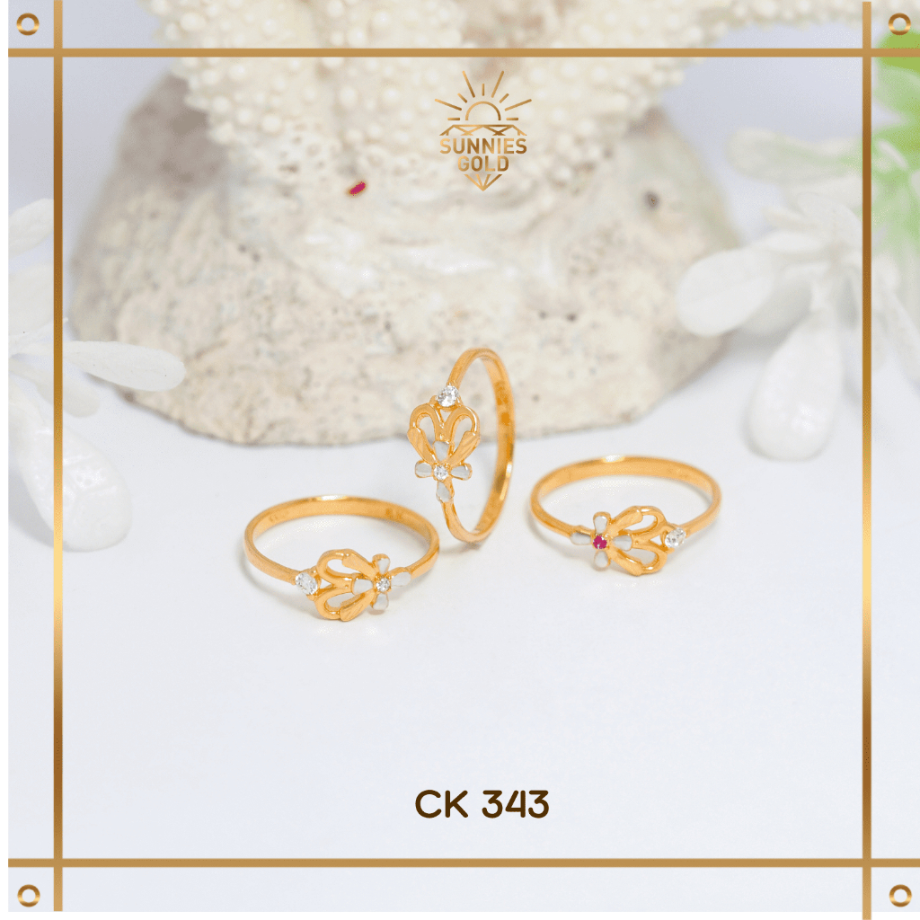 CINCIN KASUAL EMAS ASLI KADAR 375 ATAU 8K  MOTIF LOVE MATA SOLITAIRE SWAROVSKI - CK 343