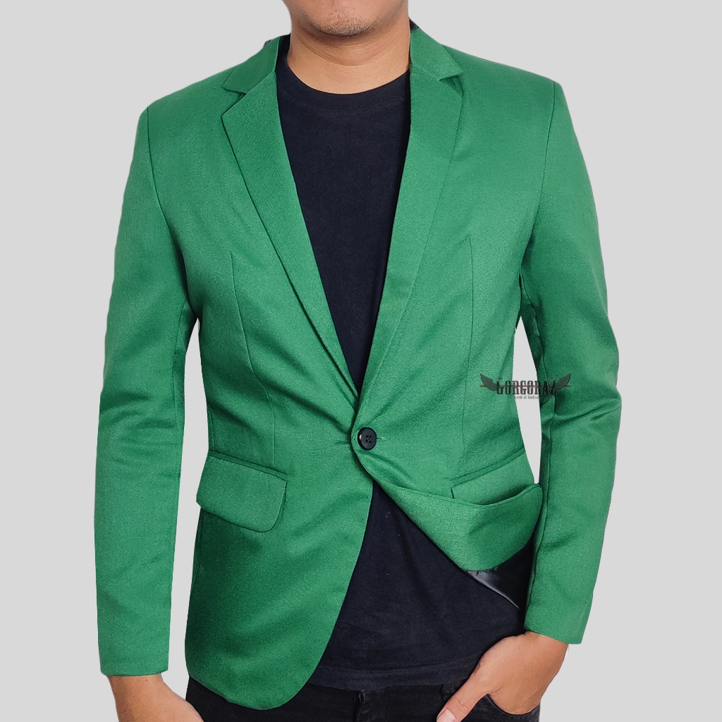 jas pria blazer pria hijau nu slimfit casual formal keren semi wool