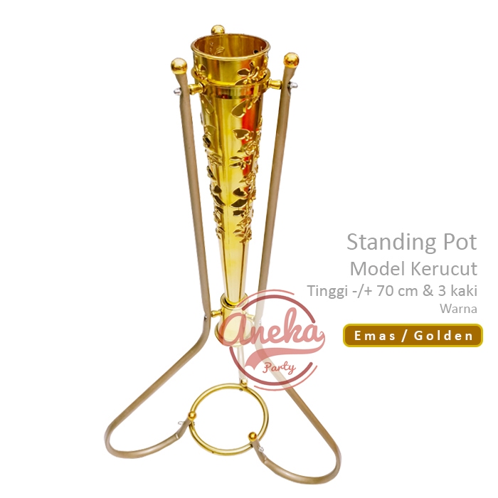 Standing Pot Besi Kerucut / Pot Bunga Sudut / Vas Bunga Corong Gold / vas dekorasi