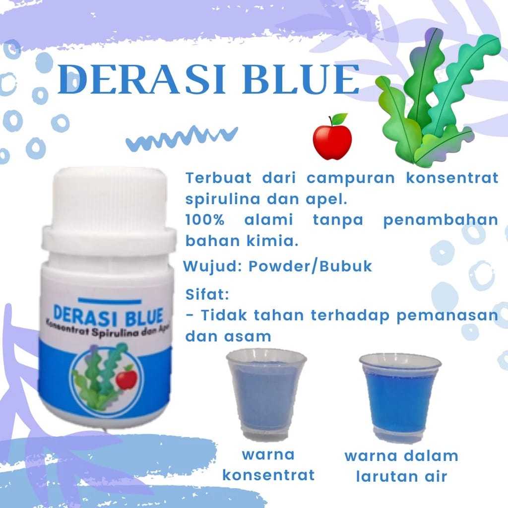 

BIG SIZE Derasi Blue - Pewarna Makanan 100% Alami | Campuran Konsentrat Spirulina dan Apel | Biru