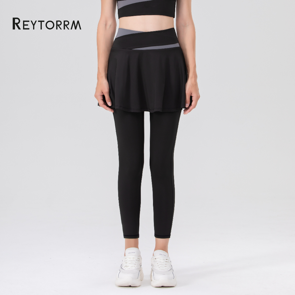 Reytorrm Legging Celana Olahraga Wanita Rok Celana skirt Hijab Sport High Waist Polos Yoga Dua lapis