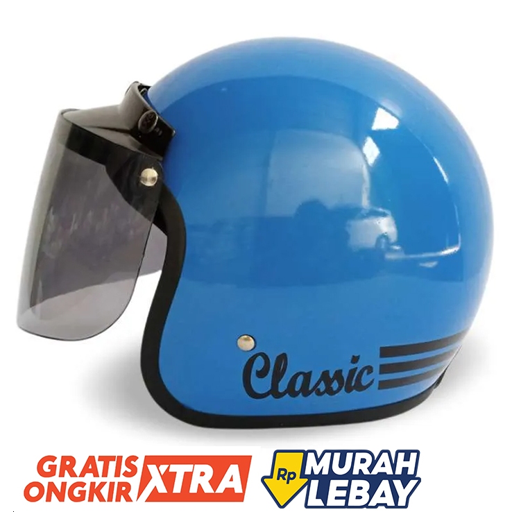 Helm Bogo Classic Biru Glossy Polos SNI Pria/Wanita Helm Termurah