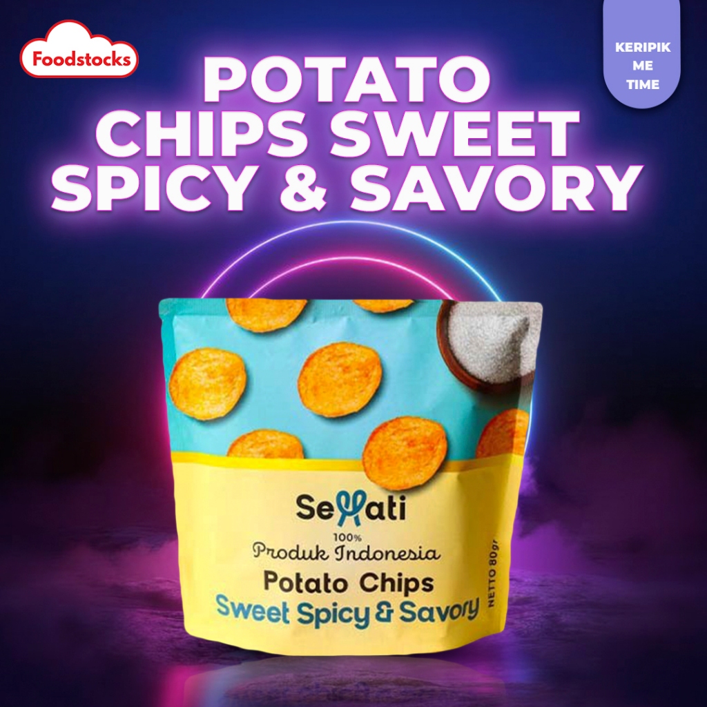 

Sehati Snacks Keripik Kentang Potato Chips Sweet Spicy & Savory 80g - Cemilan Gurih Pedas Manis Asin