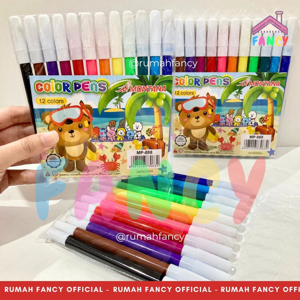 

[1SET/12WARNA] Spidol 12 Warna Panjang 888 Color Pens / Color Marker Montana / Spidol 12 warna Squeezy Murah Berkualitas
