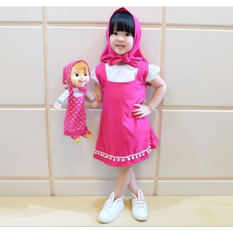 [BEST SELLER] PREMIUM DRESS MARSHA AND THE BEAR ANAK | SETELAN MARSHA AND THE BEAR MURAH |KOSTUM MAR