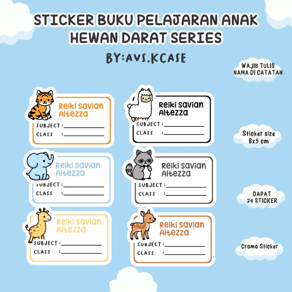 

STIKER BUKU CUSTOM NAMA SERI HEWAN DARAT