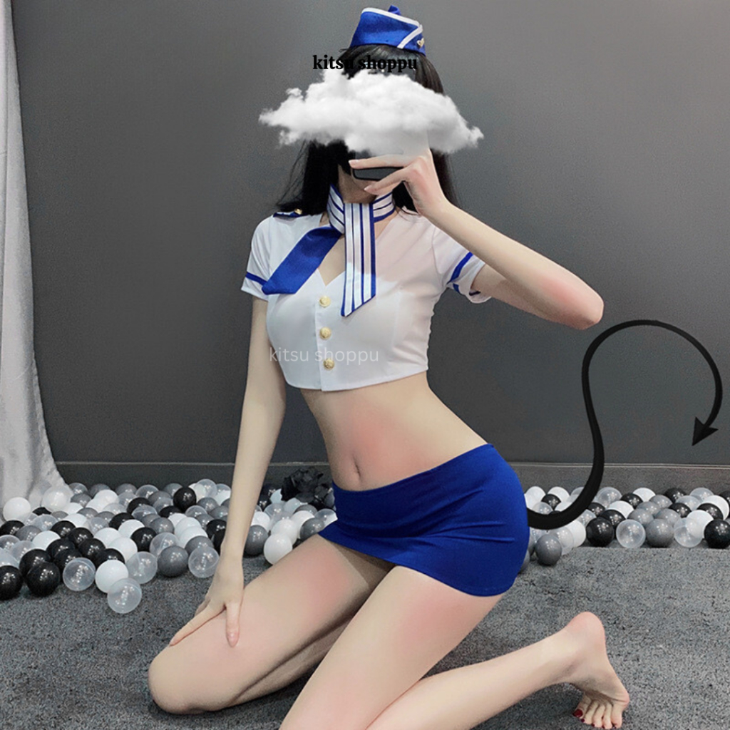 KTS 1612| Set Baju Lingerie Seksi Pramugari/ Sexy Lingerie Seragam Pramugari/ Lingerie Costume Cospl