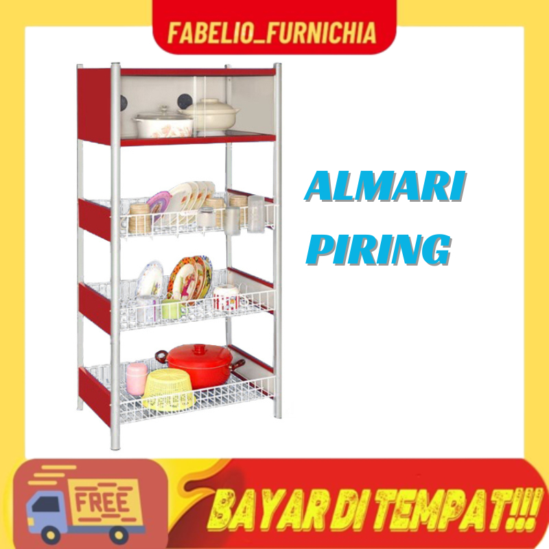 RAK ALMARI PIRING BESI DAN KACA SUSUN 4/RAK PIRING/ALMARI PIRING/RAK SUSUN 4