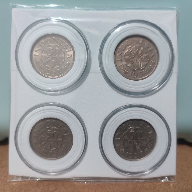 Uang Koin Kuno 50 Sen Diponegoro Set Tahun + Bingkai Kapsul