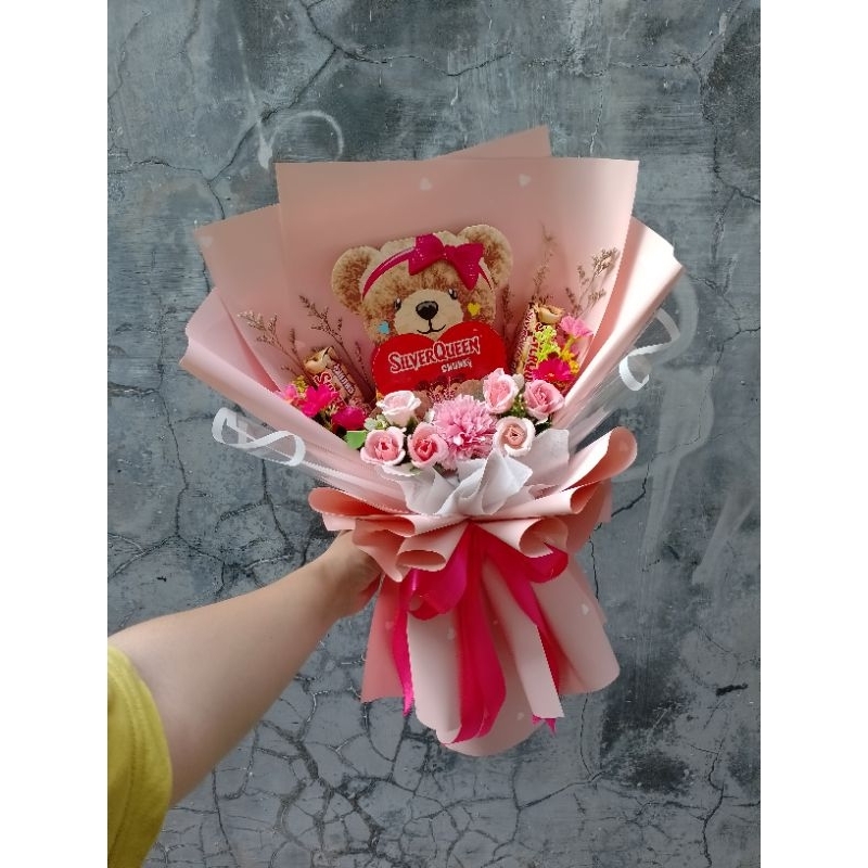 

(READY SIAP KIRIM)buket valentine/Silverqueen bear/Bucket coklat