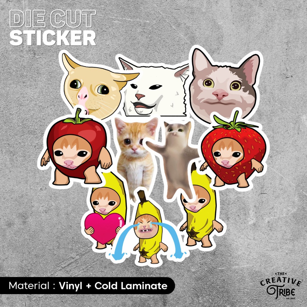 

Meme Cat - Sticker Vinyl Die Cut - Stiker Laptop Motor Mobil Botol Slap Kucing Happy