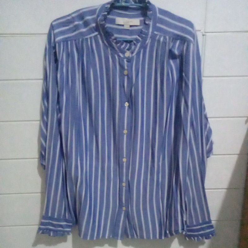 Kemeja biru garis lengan panjang PL