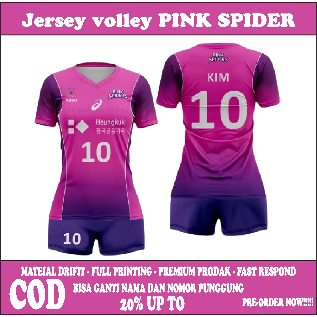 KAOS JERSEY VOLI WANITA PINK SPIDER KOREA STELAN DEWASA FULLPRINTING