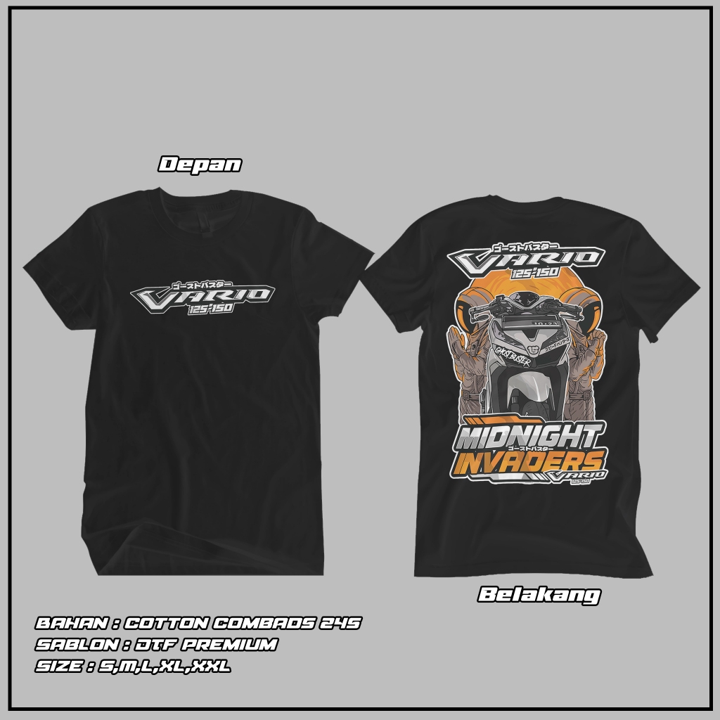 [Bisa COD] Kaos Vario 125/150 Led New Midnight Invanders Original Merchandise | Kaos Katun 24s Asli 