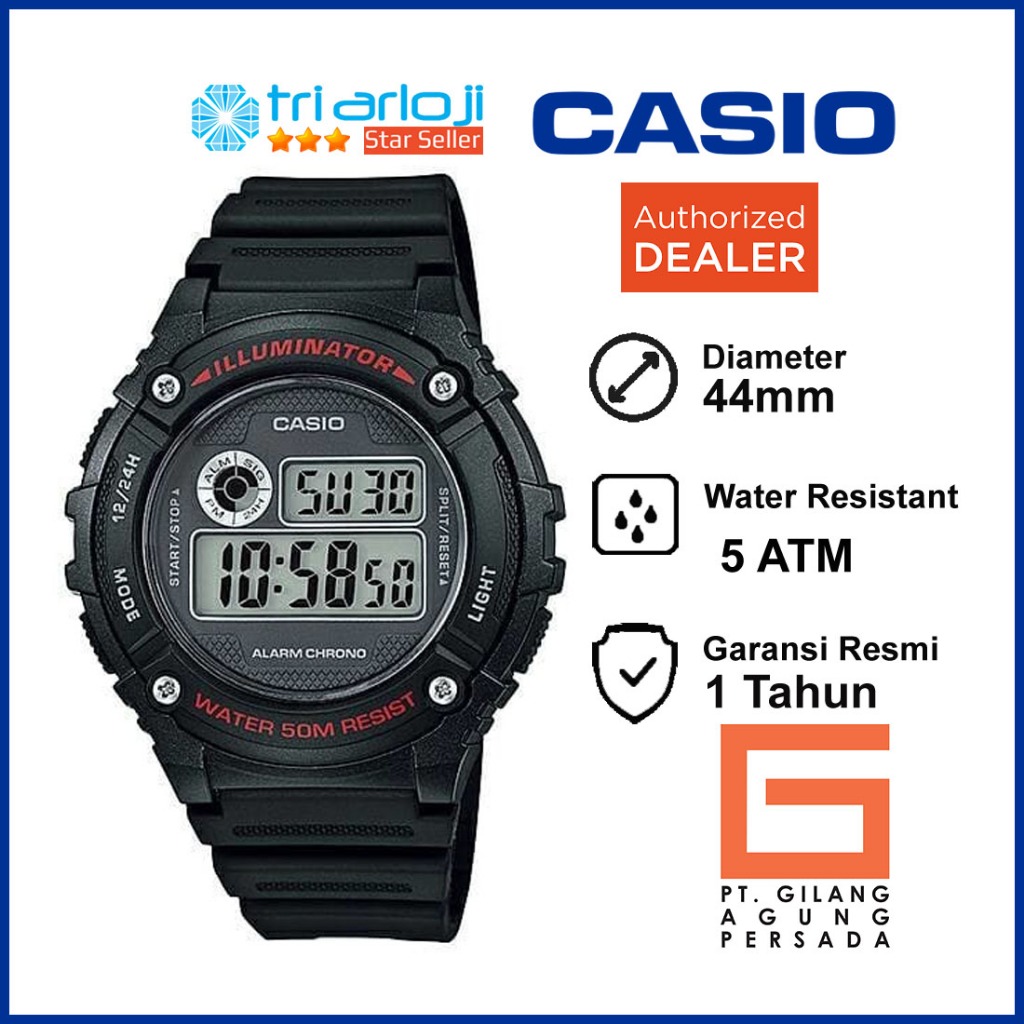 CASIO W-216H-1AVDF Jam Tangan Digital Pria Hitam W216H W-216H-1A