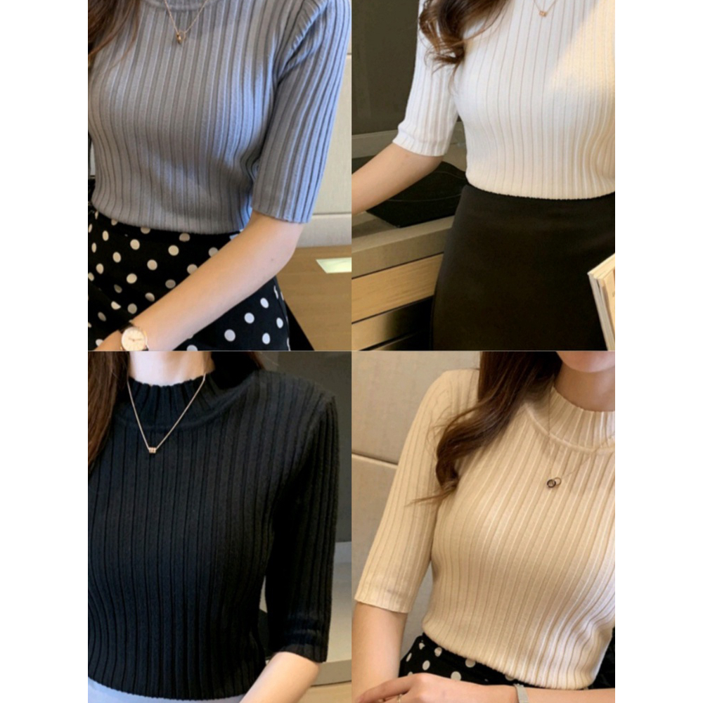 Baju Wanita Dalaman Hijab Turtleneck Inner Rajut Lengan Pendek 34