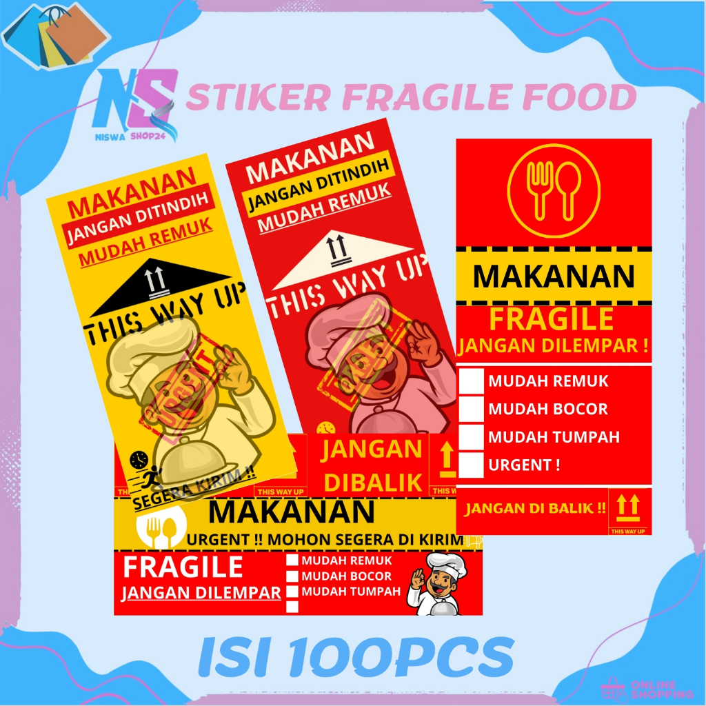 

STIKER FRAGILE MAKANAN - STIKER PENGIRIMAN FRAGILE MAKANAN ISI 100pcs PER PACK !!!