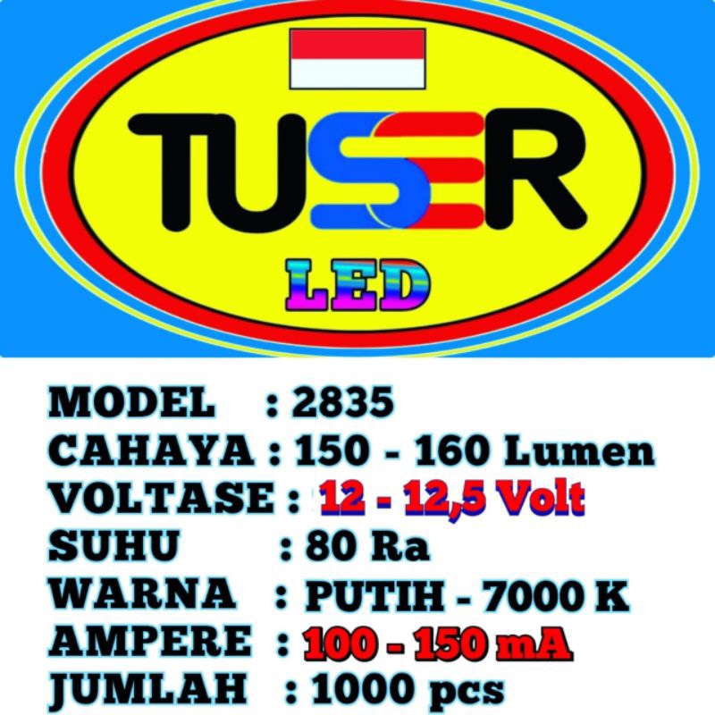 CIP LED SMD TUSER 2835 1W VARIASI 6V 9V 12V 100 Biji