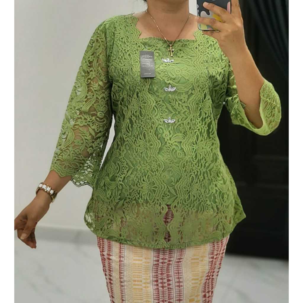 Atasan Blouse Brokat Renda Pakaian Wanita Pesta Tradisional Kutu Baru Kartini Lengan 7/8 Size M L XL