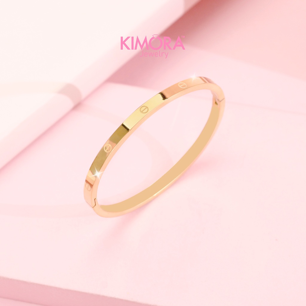 Gelang Tangan Bangle Titanium Wanita Korea Kekinian Anti Karat Lapis Emas 18K