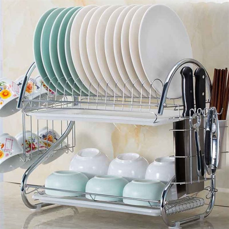 Rak Piring Stainless 2 Susun Anti Karat Peralatan Dapur Besar Murah Premium Jumbo