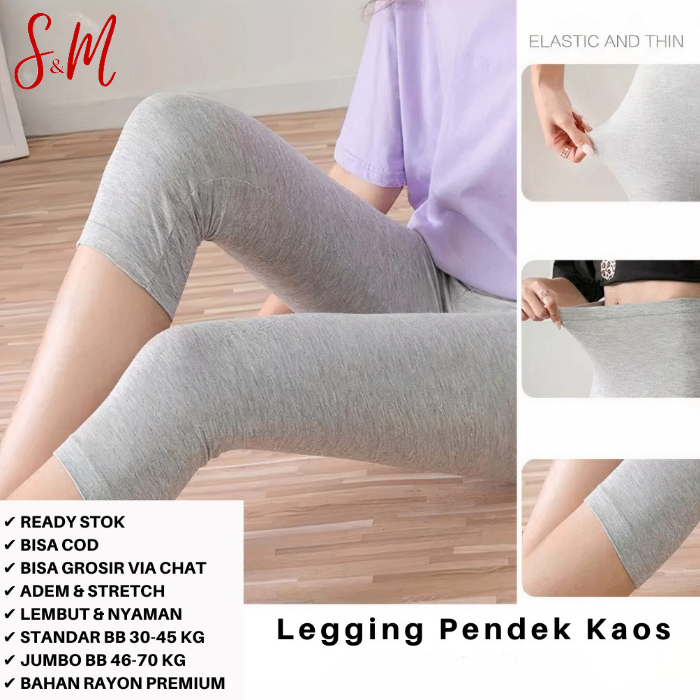 Legging Pendek Bahan Kaos Premium/Legging Wanita 7/8 Anti Nerawang/Celana Legging Selutut/Legging Ol