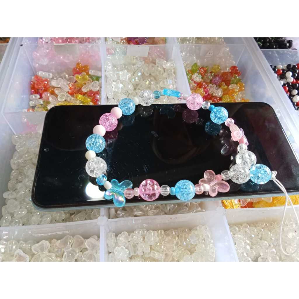 Gantungan Hp Strap Tali Manik Manik Pecah Kaca Pilih Motif